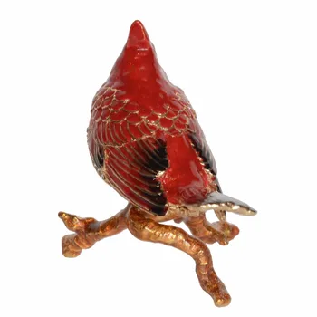 Kardinál Pták Drahokamy Kovové Smaltované Trinket Box Pták Figurka Sběratelská Kroužek Držák