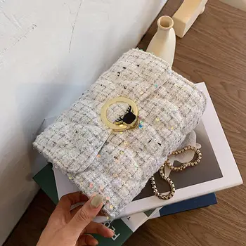 Flitry Flip Crossbody taška 2020 Letní Nové Vysoce kvalitní Vlněné tkaniny Ženy Značkové Kabelky Řetězce Rameno Messenger Bag