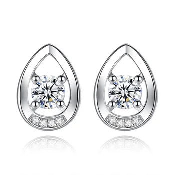 925 Sterling Silver Water Drop Design Lesklé Crystal Stud Náušnice pro Ženy Šperky Dárek k Narozeninám Velkoobchod Drop Shipping
