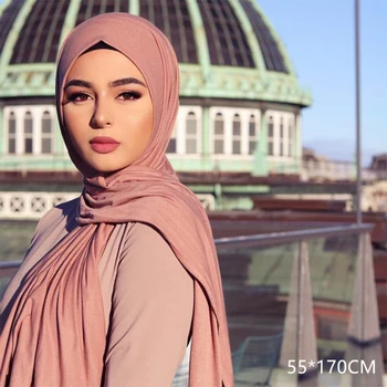 Jersey Šátek Ženy Solid Barva Pružnost Bavlněné Šály Elegantní Skromné Muslimské Hidžáb Šátek Velké Velikosti Kvalitní Šátky Šátek