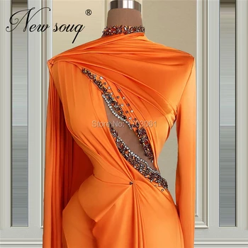 Abendkleider Oranžová Dlouho Dubaj Večerní Šaty 2021 Vestido De Festa Blízkém Východě Cut-Out Formální Ples Šaty Večerní Šaty