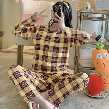 2020 Podzim Dlouhý Rukáv Tisk Pyžama Sady pro Ženy Volné Tenký Pyžama Suit Pyjama Student, domácí oblečení Pijama Mujer Domácí Oblečení