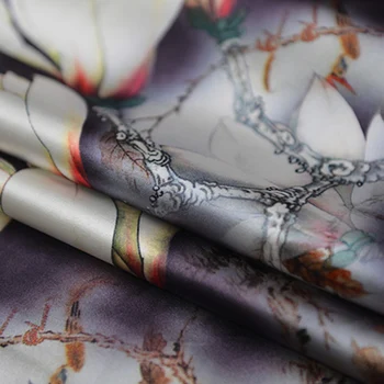 Čína styl bílé květinové tisk hedvábné saténové tkaniny, hedvábí, směsové tkaniny,SSC482
