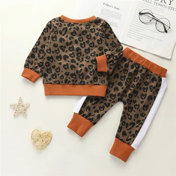 2020 Podzim Nové Dětské Oblečení Sady Batole, Dítě Bavlna Baby Boy Girls Leopard Print Mikiny Topy+Kalhoty Sportovní Oblek Set 0-2Y