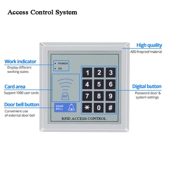 2000 Uživatelů Access Control Stroj ID Karty, zadání Kódu RFID Zámek, Zvonek práci s elektrickým manetic zámek, videotelefon