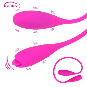 IKOKY Dvojitá Hlava Jazyk Vibrátor Butt Plug Sexuální Hračky pro Ženy, 7 Rychlostních Dospělé Produkty Klitoris Stimulátor Dual Skončil Vibrátor