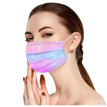 50ks Maska na Obličej Anti-znečištění Jednorázové Obličejové Gradient Tisk Maska 3 Vrstvy netkané Filtr Osobní Ústa Tváře Masky chránič ucha