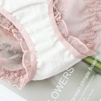 Roseheart Růžové Bílé Ženy Módní Bavlněné Krajky Ok Luk Nízká Pasu Sexy Kalhotky Spodní Prádlo Spodní Prádlo Ženy Kalhotky Kalhotky