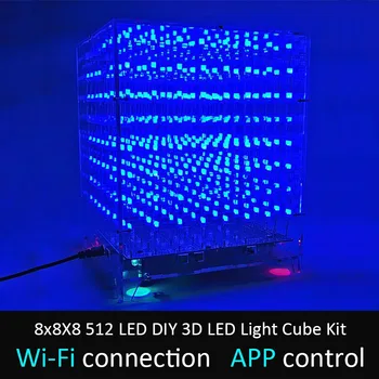 LEORY 8x8X8 512 LED DIY 3D LED Světlo Cube Kit, Wi-Fi připojení APP Ovládání Hudby Spektra LED Displej Zařízení, MP3 DAC Obvodu