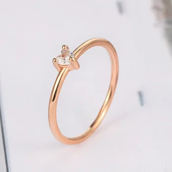 Měď Crystal Prsteny Pro Ženy Minimalistický Sladké Tvaru Srdce Zirkon 3 Barva Tenký Prst Prsten, Návrh, Strana, Dar, Módní Šperky