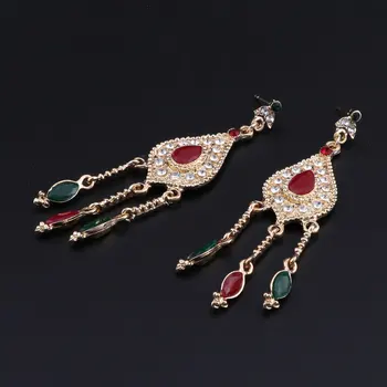 Ženy Svatební Africké Korálky Šperky Set Červená Zelená Crystal Dubaj Svatební Zlatá Barva Náhrdelník Sady Strany Indické Šperky
