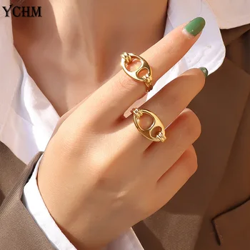 Elegantní Ženy Prst Společné Kroužky pro Ženy z Nerezové Oceli, Prsteny, Pozlacené Geometrické Kovový Prsten Šperky YCHM