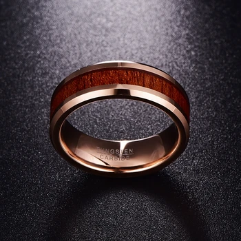 2020 8mm Šířka Rose Gold Wood Grain Pánské Prsteny z Karbidu Wolframu Prsten Mužské Snubní prsteny Módní Šperky