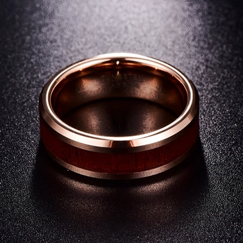 2020 8mm Šířka Rose Gold Wood Grain Pánské Prsteny z Karbidu Wolframu Prsten Mužské Snubní prsteny Módní Šperky