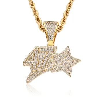 MATHALLA Číslo 47 Hvězdičkový hip hop přívěsek náhrdelník, AAA zirkon copper bling bling ledový náhrdelník Šperky Dárky