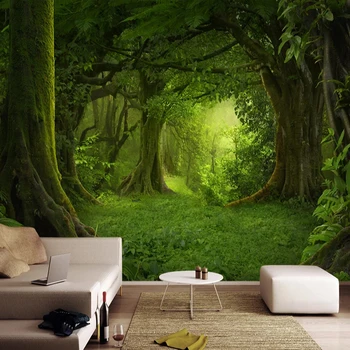 Vlastní Foto tapety 3D Stereoskopické Prostor Zelené Lesní Krajina, Malba Nástěnná malba Tapety Pro Obývací Pokoj Ložnice Zdi Dekor