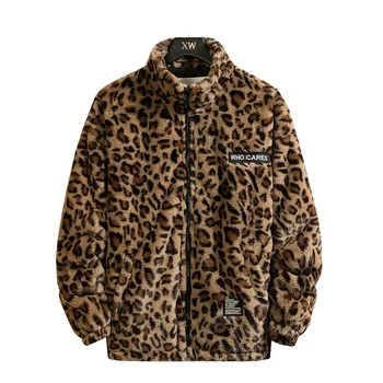 2020 Mužské Leopard bunda Kabát Muži Podzim Zimní Teplé Bundě Okouzlující Oblečení Streetwear Imitovat Kožešiny