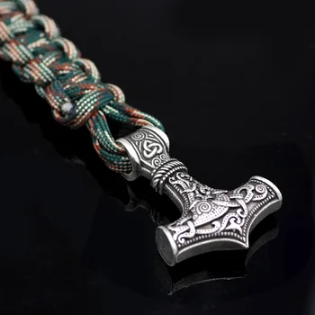 Youe Zářil Severské Viking Thor Mjolnir Kladivo Paracord Amuletceltic Rune Uzel Amulet Skandinávský Náramek Vantage Zelené a Bílé