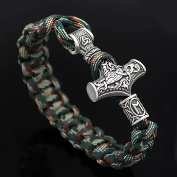 Youe Zářil Severské Viking Thor Mjolnir Kladivo Paracord Amuletceltic Rune Uzel Amulet Skandinávský Náramek Vantage Zelené a Bílé