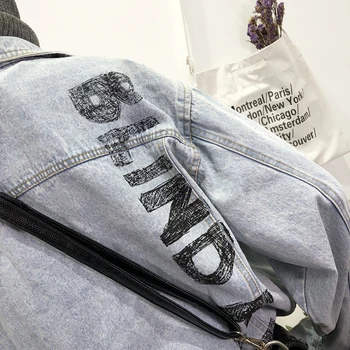 Nové Podzimní Harajuku Graffiti Dopisy Tisk Prát Černé Džíny bunda Hip-hop styl Volné Nadrozměrné Pár Jean bunda Streetwear