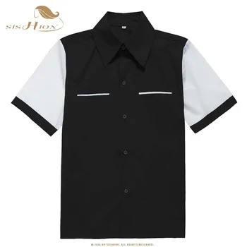 SISHION Klasické Retro Rockabilly Tričko ST112 Černý Vintage Tlačítko Up Krátký Rukáv Mužů Košile košilku homme Plus Velikost