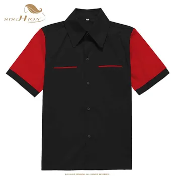SISHION Klasické Retro Rockabilly Tričko ST112 Černý Vintage Tlačítko Up Krátký Rukáv Mužů Košile košilku homme Plus Velikost