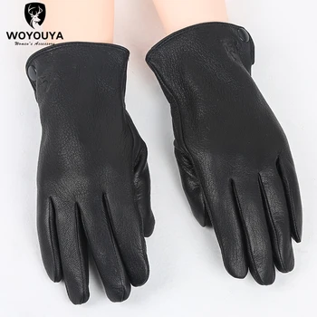 Módní zimní černé rukavice z ovčí kůže pánské rukavice Udržovat v teple rukavice mužské zimní,Značky pánské kožené rukavice-8011