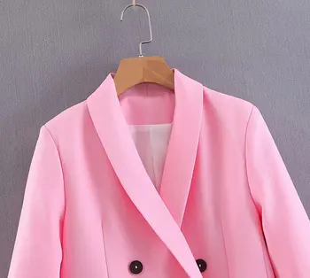 Ženy Růžové Sako Formální Sako Dvojí Breasted Kapsy Ženy Blazer Práce Office Business Suit Svrchní Oděv Retro Obleky, Kabát