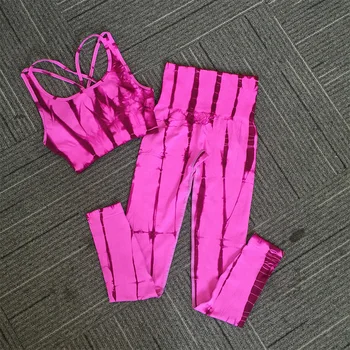 Ženy cvičení oblečení tie dye fitness Jóga vyhovuje Vysokým Pasem Strečové Legíny bezešvé Cvičení teplákové soupravy sportovní jóga set