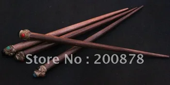 L031 Nepálu ručně vyráběné dřevěné vlasy hůl Thajské Teak vlásenka inkrustace barevnými korálky