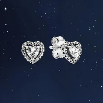 Módní Oslňující 925 Sterling Silver Clear CZ Zirkony Srdce Náušnice pro Ženy Kouzlo Svatební Prohlášení Stříbrné Jemné Šperky