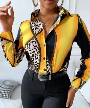 Nové Podzimní Turn-down Límec Halenka Topy Ženy Dlouhý Rukáv Leopard Košile Topy Ženy Volná Plus Velikosti Topy Ženy 2020 Blusas Mujer