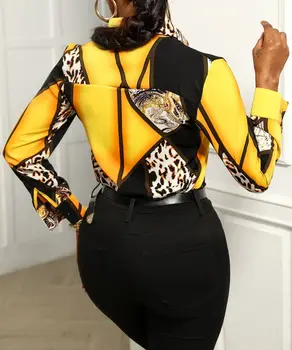 Nové Podzimní Turn-down Límec Halenka Topy Ženy Dlouhý Rukáv Leopard Košile Topy Ženy Volná Plus Velikosti Topy Ženy 2020 Blusas Mujer