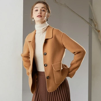Vysoce kvalitní oboustranný vlněný kabát střední délky 2020 Podzim zima nový dámský vlněný kabát kašmírový vlněné tkaniny