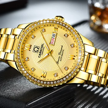 Reloj Hombre KARNEVAL Zlato Automatické Vojenské Hodinky Luxusní Značky Vodotěsné Módní Mechanické Hodinky Pro Muže Relogio Masculino