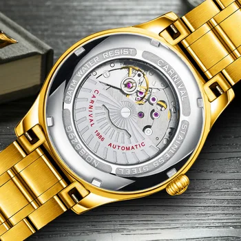Reloj Hombre KARNEVAL Zlato Automatické Vojenské Hodinky Luxusní Značky Vodotěsné Módní Mechanické Hodinky Pro Muže Relogio Masculino
