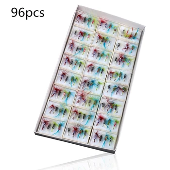 96pcs/set Mini Pstruh Návnadu Dry Fly Rybářské Háčky Streamer Lákat Kit s Case Box