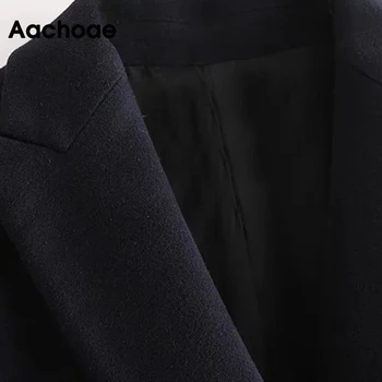 Aachoae Příležitostné Černé Sako Oblek Dvojí Breasted Kabát Vintage Dlouhý Rukáv Vroubkované Neck Dámské Topy Oblečení 2020 Podzim Jaro