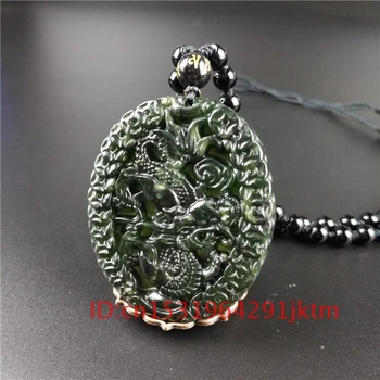 Vyřezávaný Amulet Zelená Černá Příslušenství Obsidian Náhrdelník pro Jade Muži Přírodní Kouzlo Šperky Drak Čínský Přívěsek Dárky