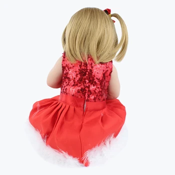 40cm Full Silikonové Tělo Blondýna Reborn Baby Doll Hračky Pro Dívky Měkký Vinyl Červené Dlouhé Šaty Mini Novorozence Panenky Dítě Vánoční Dárek