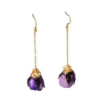 SINZRY dekorativní šperky, módní ručně vyráběné přírodní perlou fialové sušené květinové dámské vintage náušnice