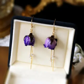 SINZRY dekorativní šperky, módní ručně vyráběné přírodní perlou fialové sušené květinové dámské vintage náušnice