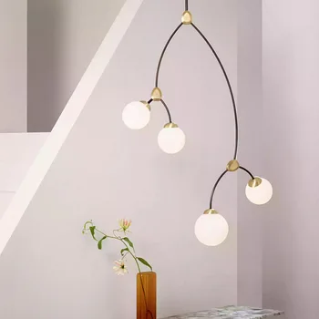 Moderní Jednoduché Dlouhé větve LED Lustr Obývací pokoj Závěsné svítidlo Nordic skleněnou kouli Restaurace Ložnice Kanceláře Dekor Osvětlení