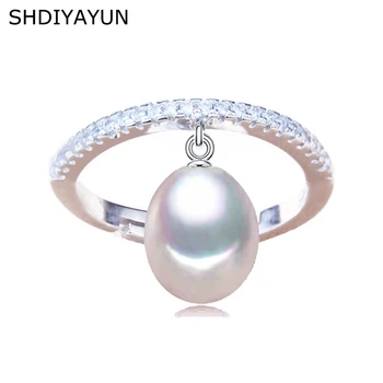 SHDIYAYUN 2020 Jemný Perlový Prsten 925 Sterling Silver Šperky Pro Ženy Zirkon Prsteny Drop Tvar Přírodní Sladkovodní Pearl Dárek