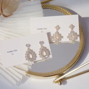 14k Skutečný Pozlacené Módní Šperky Zircon Jednoduché Geometrické Luxusní Dlouhé Náušnice pro Ženy, Lesk Dovolenou Stranou, Denní Náušnice