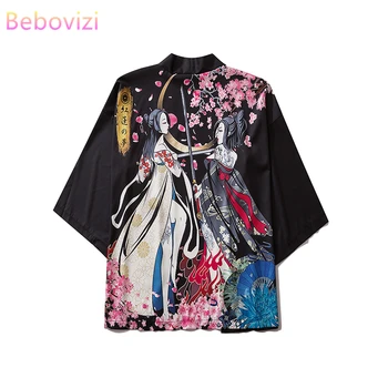 S - XXL Růžová Černá Japonské Harajuku Módní Kimono Ženy Topy a Halenky Muži Asijské Oblečení 2020 Letní Pláž Svetr
