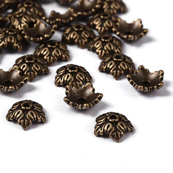 100ks Tibetském Stylu Antique Bronze 5-Petal Flower Korálek Čepice pro Výrobu Šperků 10x4mm Otvor: 1mm