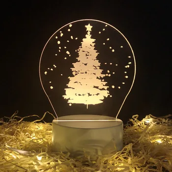 Strom Elk Vánoční 3D Akrylové USB Noční Světlo Vánoční Dárek, Vánoční Dekorace pro Domov Navidad 2021 Nový Rok Domů, Noční lampičky