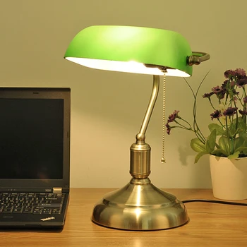 Rustikální stolní lampa vintage lampara led escritorio průmyslové studie ve stylu art deco, zlato, sklo barevné zelená evropská klasická stínidla