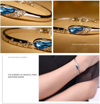 925 Sterling Silver Ženské Náramek Elegantní Modré Křišťálové Náramky Pro Ženy Šperky 2020 Nové
